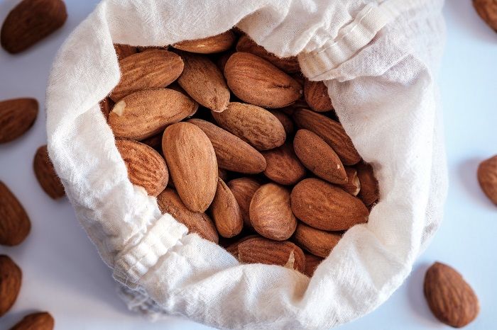 Almond inside a cotton sack