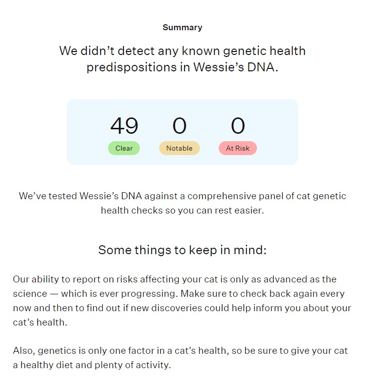 Wessie's Wisdom Panel health report