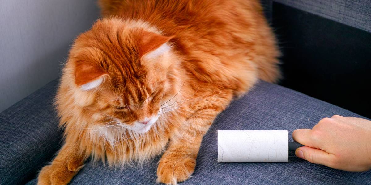 Woman hand with Lint roller removing animal hairs